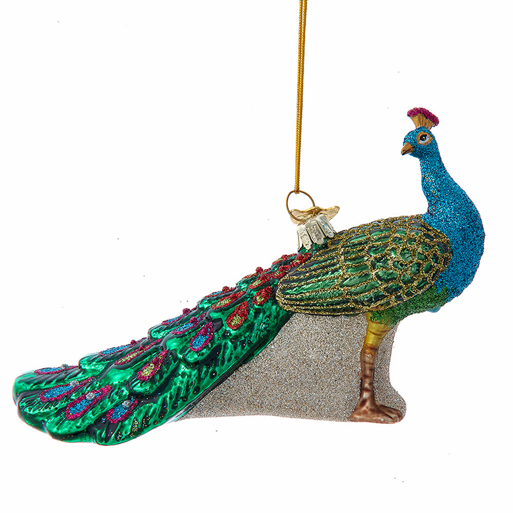 Noble Gems Peacock Glass Ornament 5"