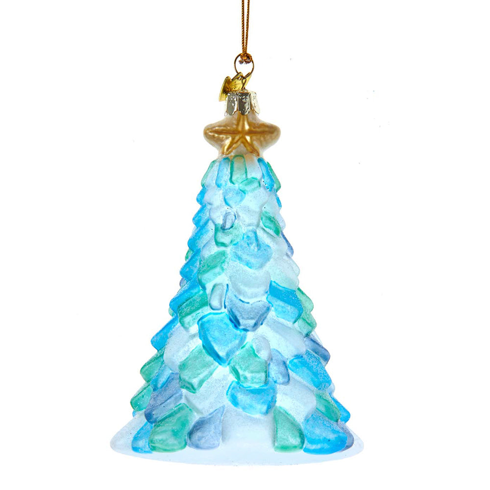Sea Glass Christmas Tree Glass Ornament 5"