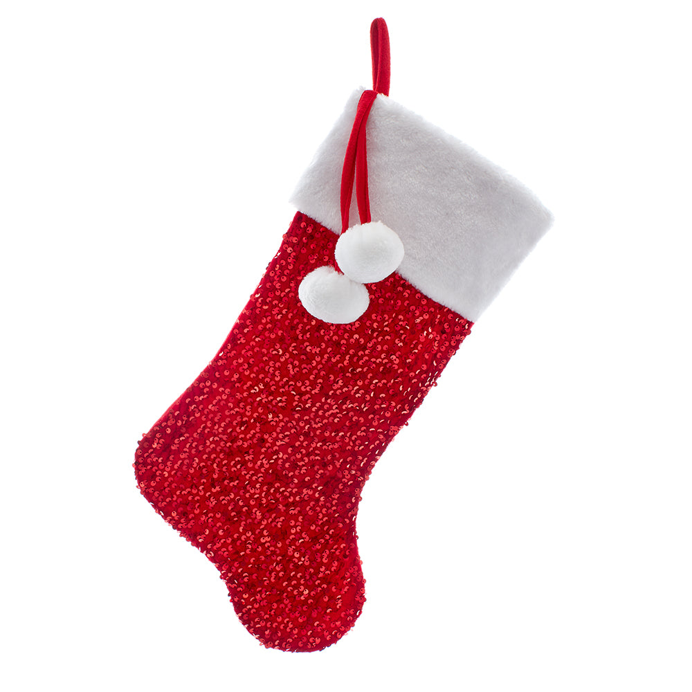 Red Sequins with White Fur Stocking 20.5"