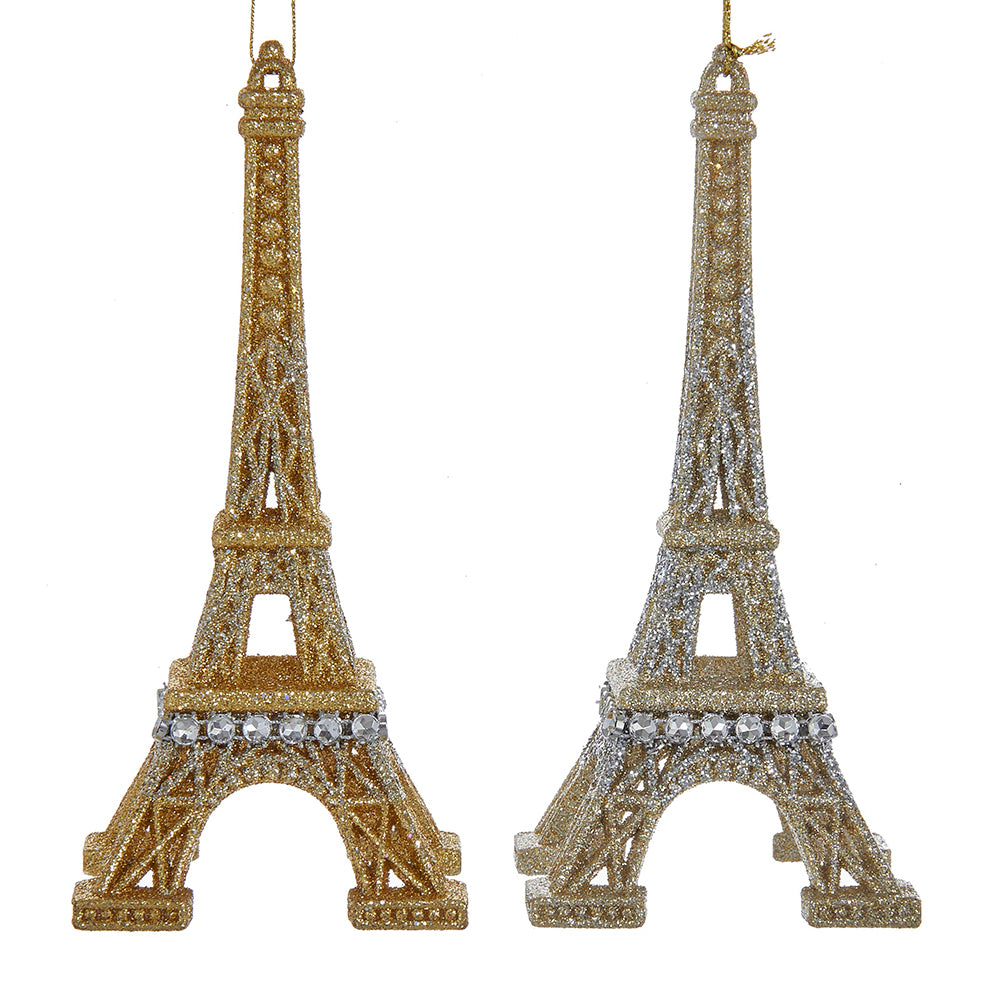 Gold & Silver Eiffel Tower Ornament 6.25" Set of 2