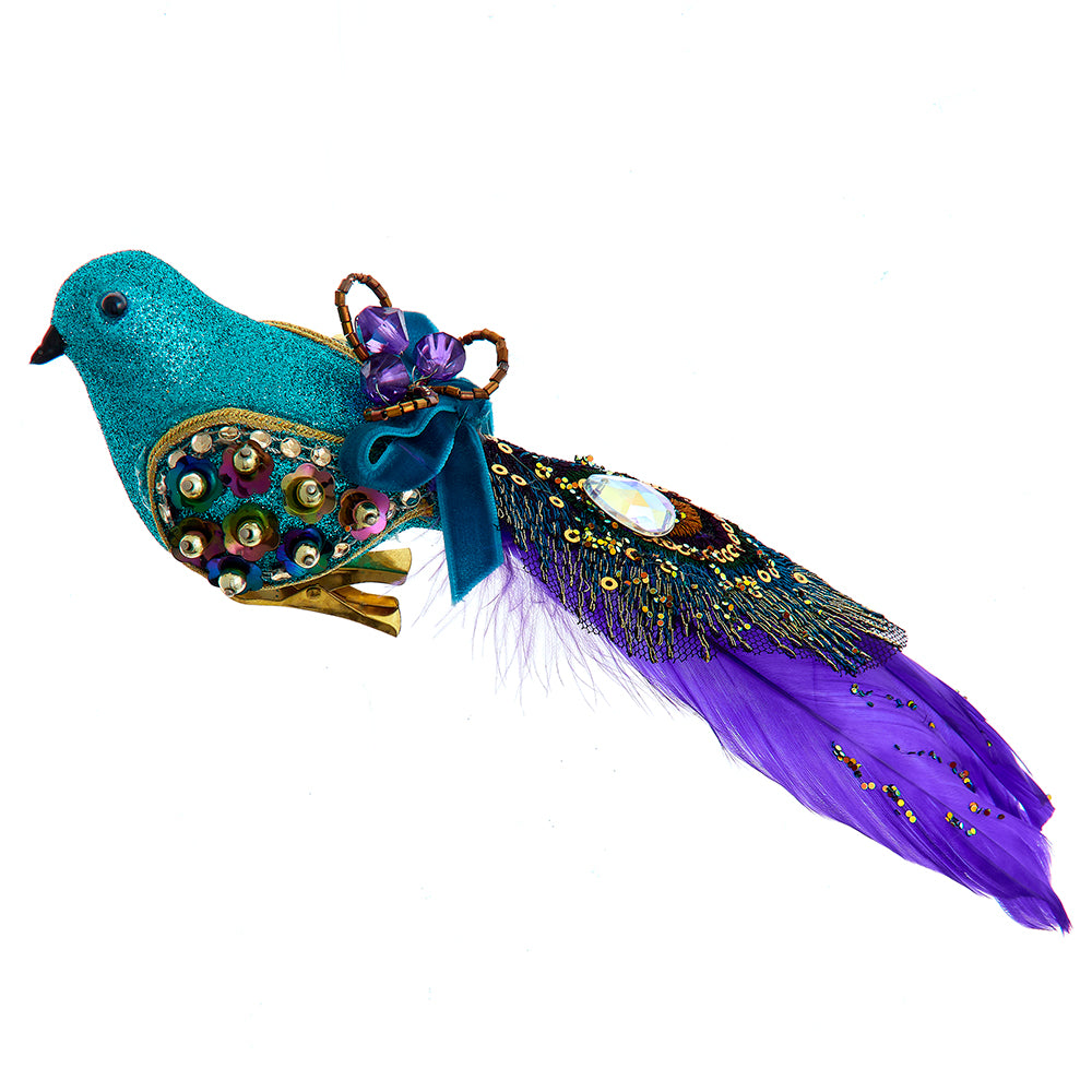 Peacock Colored Bird Clip-On Ornament 3"