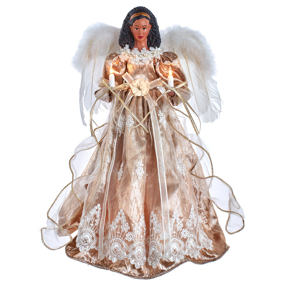 White and Rose Gold Black Angel 10 Light Tree Topper 16"