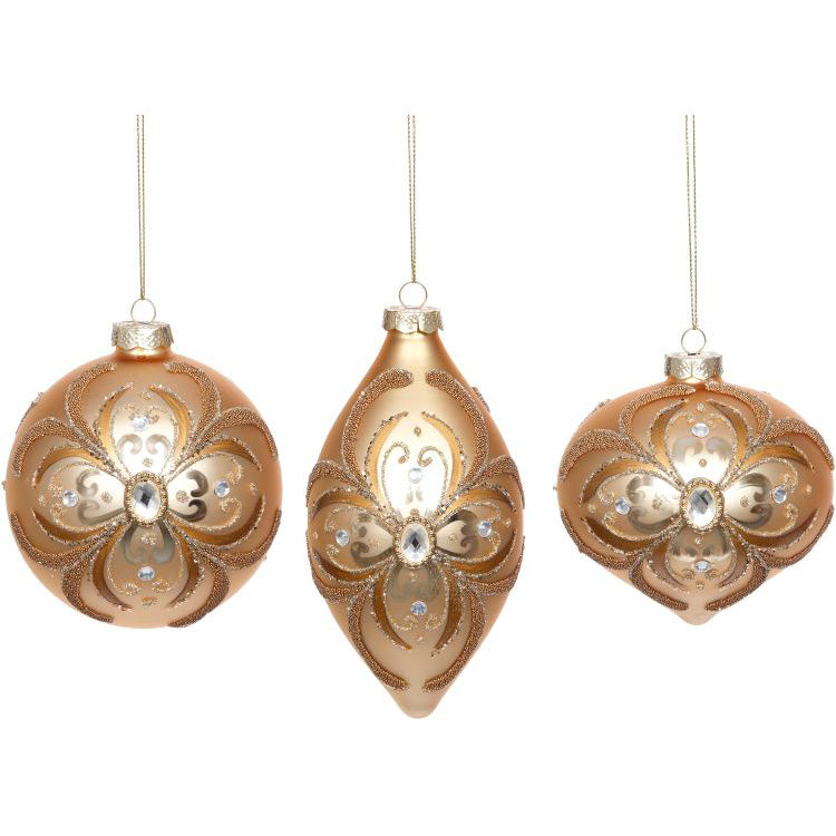 Floral Embossed Ornament 4" Set of 3