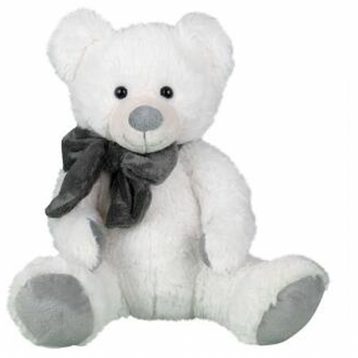 White Teddy Bear with Gray Bow