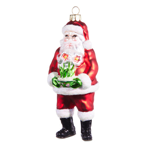 Santa with Amaryllis Gift Ornament