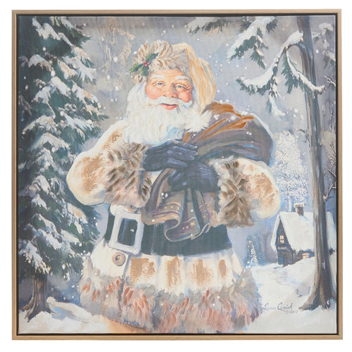 Woodland Santa Textured Framed Canvas Wall Art 23.5"