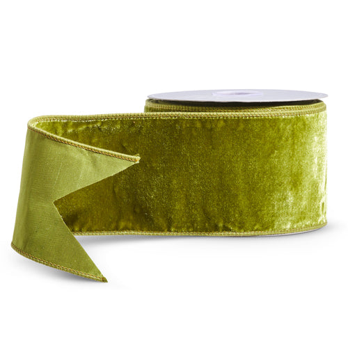 Apple Green Velvet Wired Ribbon 4" x 10 Yards