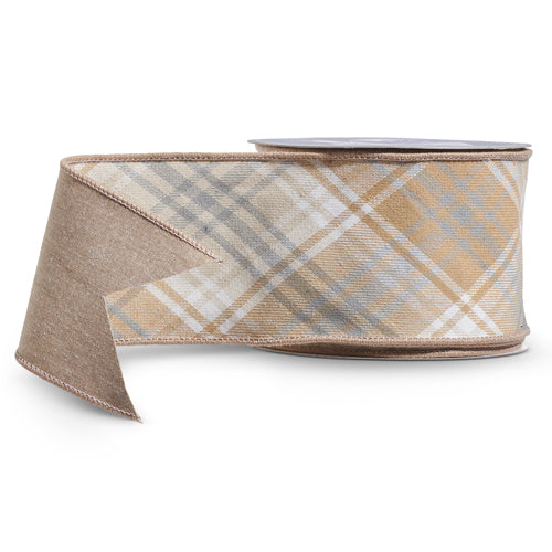 Light Brown Plaid Wired Ribbon 4" x 10 Yards
