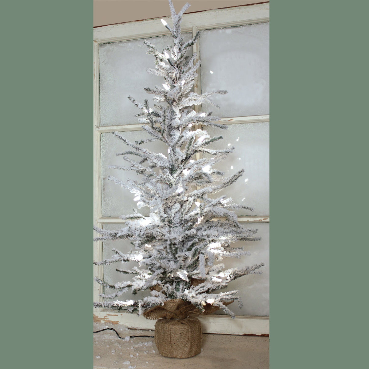 Flocked Pine Tree with Burlap Base 37" with 35 Clear Bright Lights