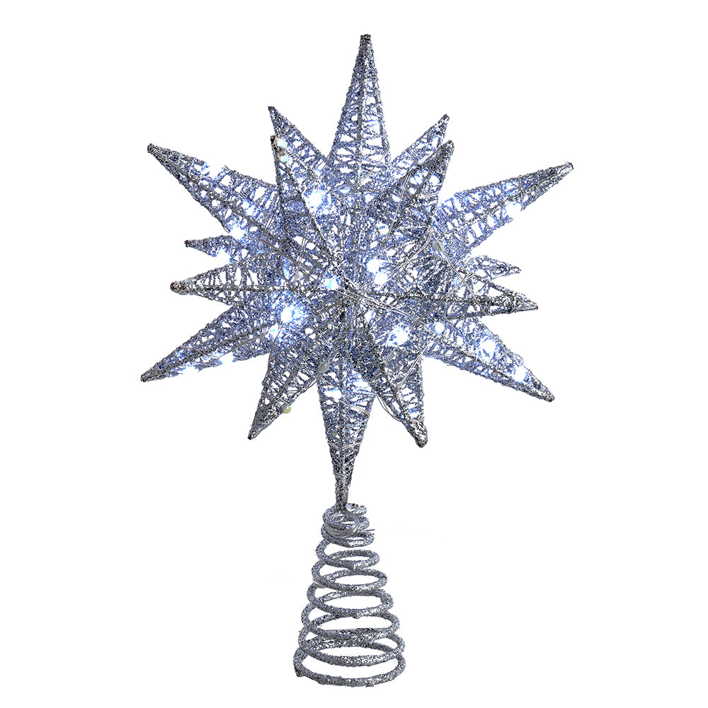 Pre-Lit LED Silver Starburst Tree Topper 11"