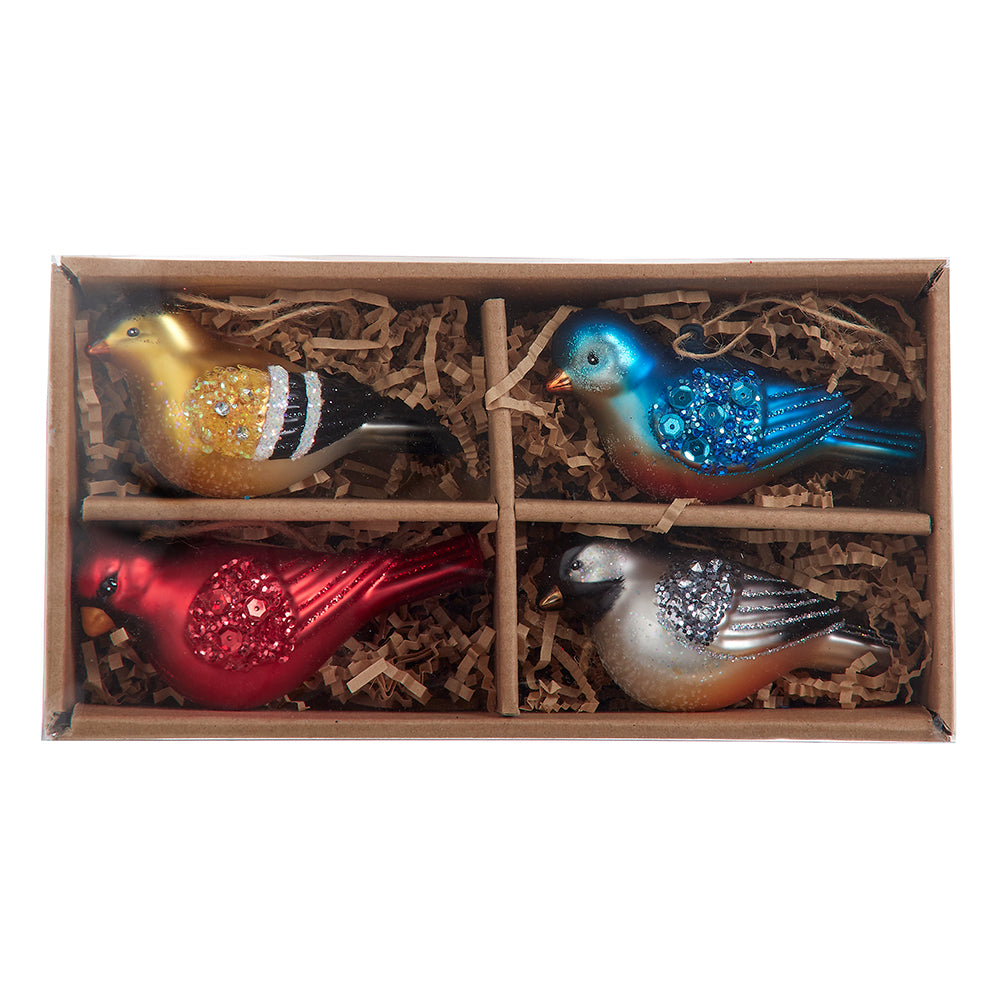Traditional Glass Bird Ornament 4" Set of 4