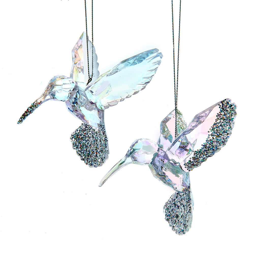 Acrylic Glittered Opalescent Hummingbird Ornament 3.75" Set of 2