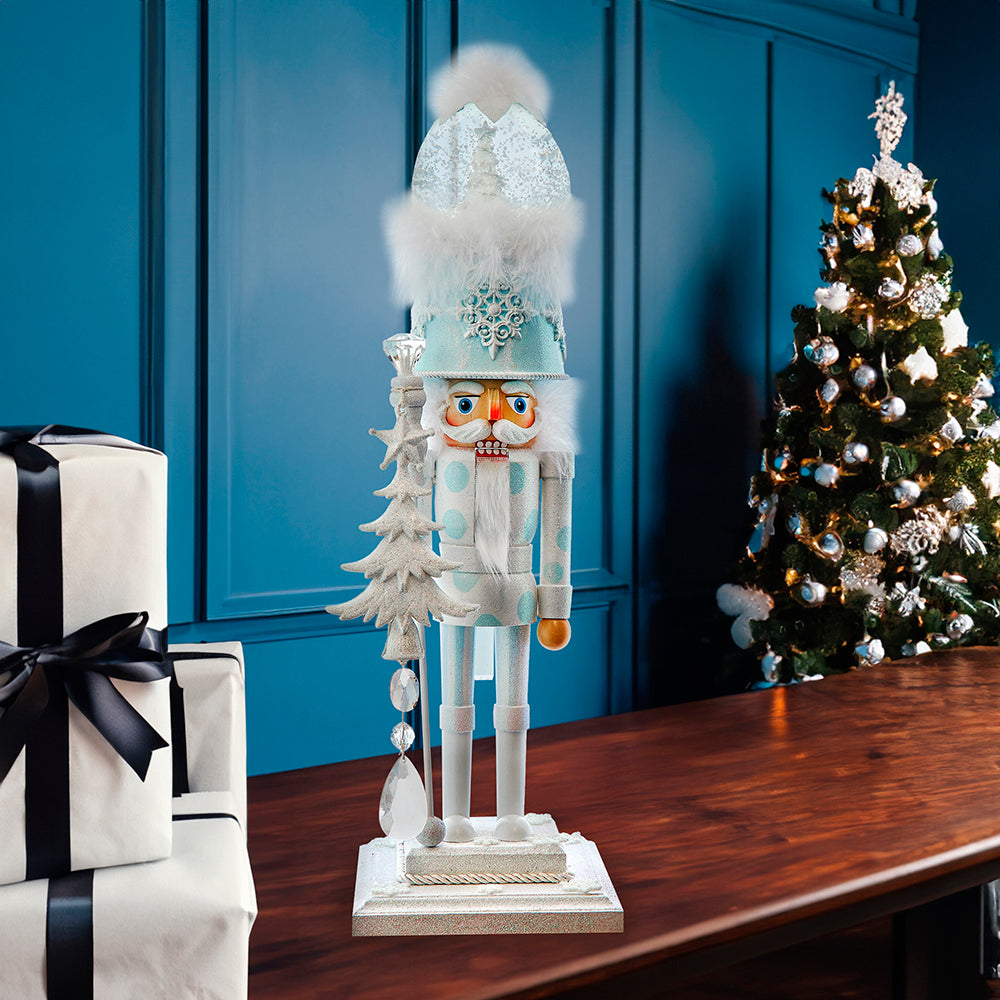 Hollywood White Christmas Musical White Soldier with Waterglobe Hat Nutcracker 20"