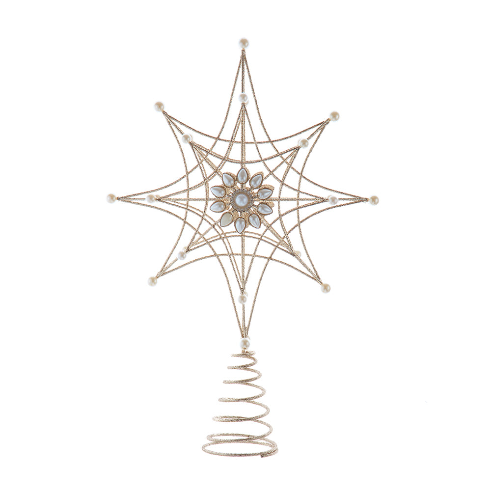Metallic Gold and Pearl Snowflake Tree Topper 14"