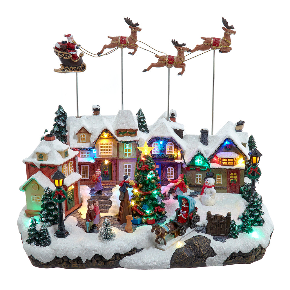 Multicolor LED Lighted Musical Santa & Sleigh Table Piece 7.3"