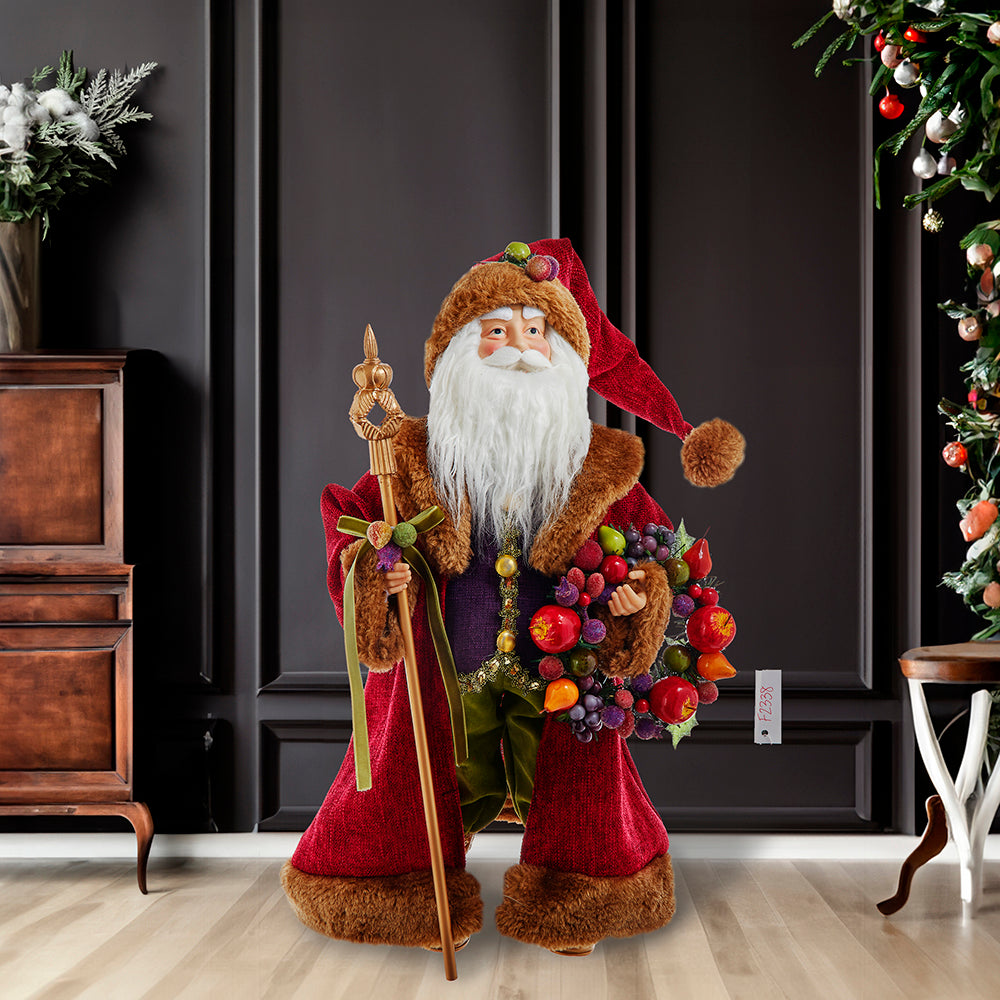 Della Robbia Sugar Fruit Santa with Fruit Wreath 20"