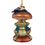 Sleeping Frog with Mushroom Glass Ornament 4.25"