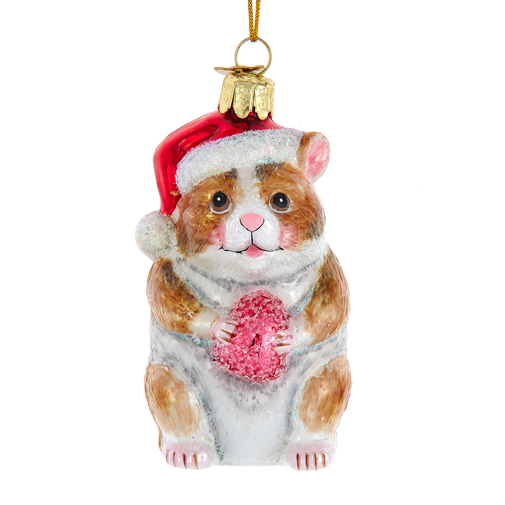 Christmas Hamster with Gumdrop Glass Ornament 3.75"