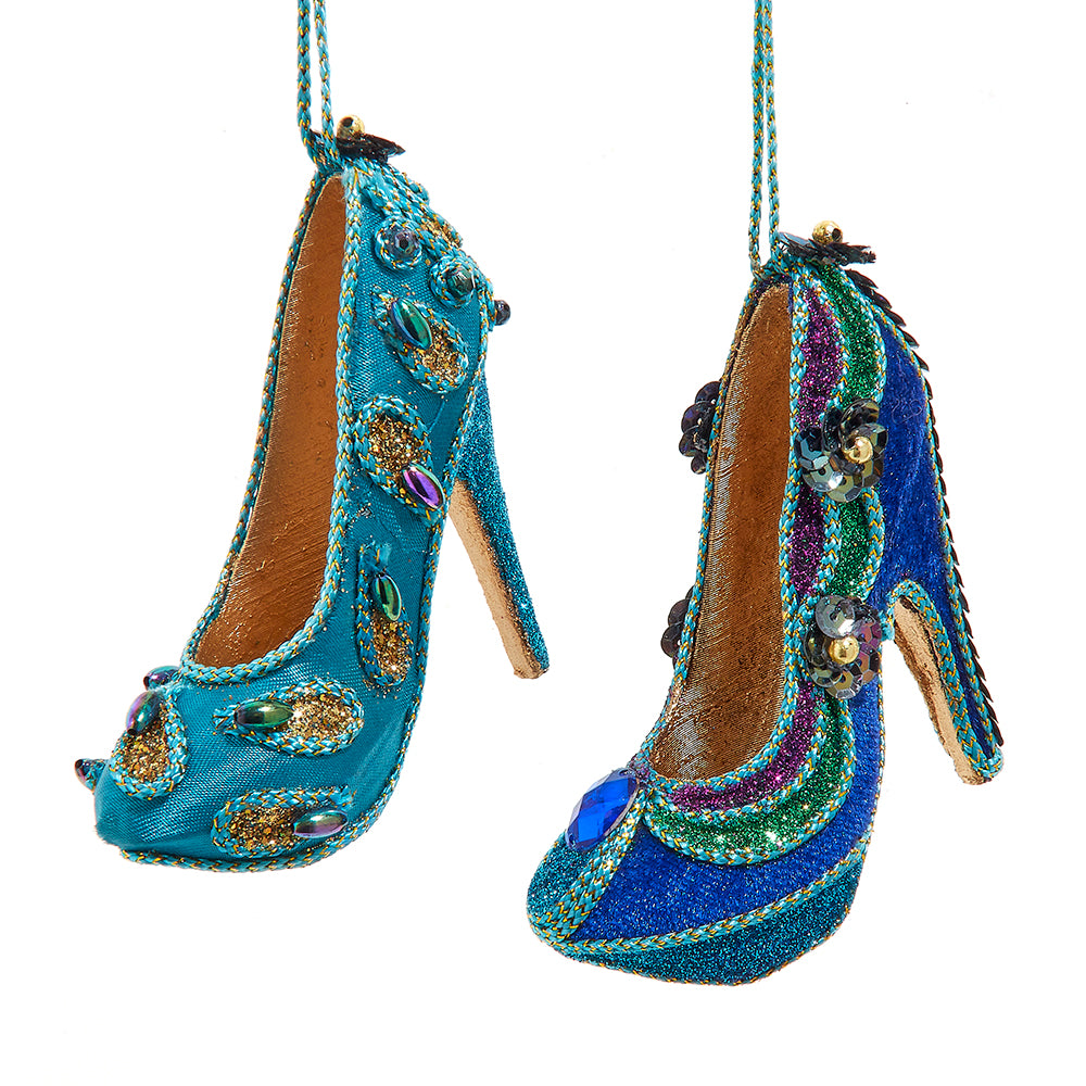 Peacock High Heeled Shoe Ornament 3.75" Set of 2