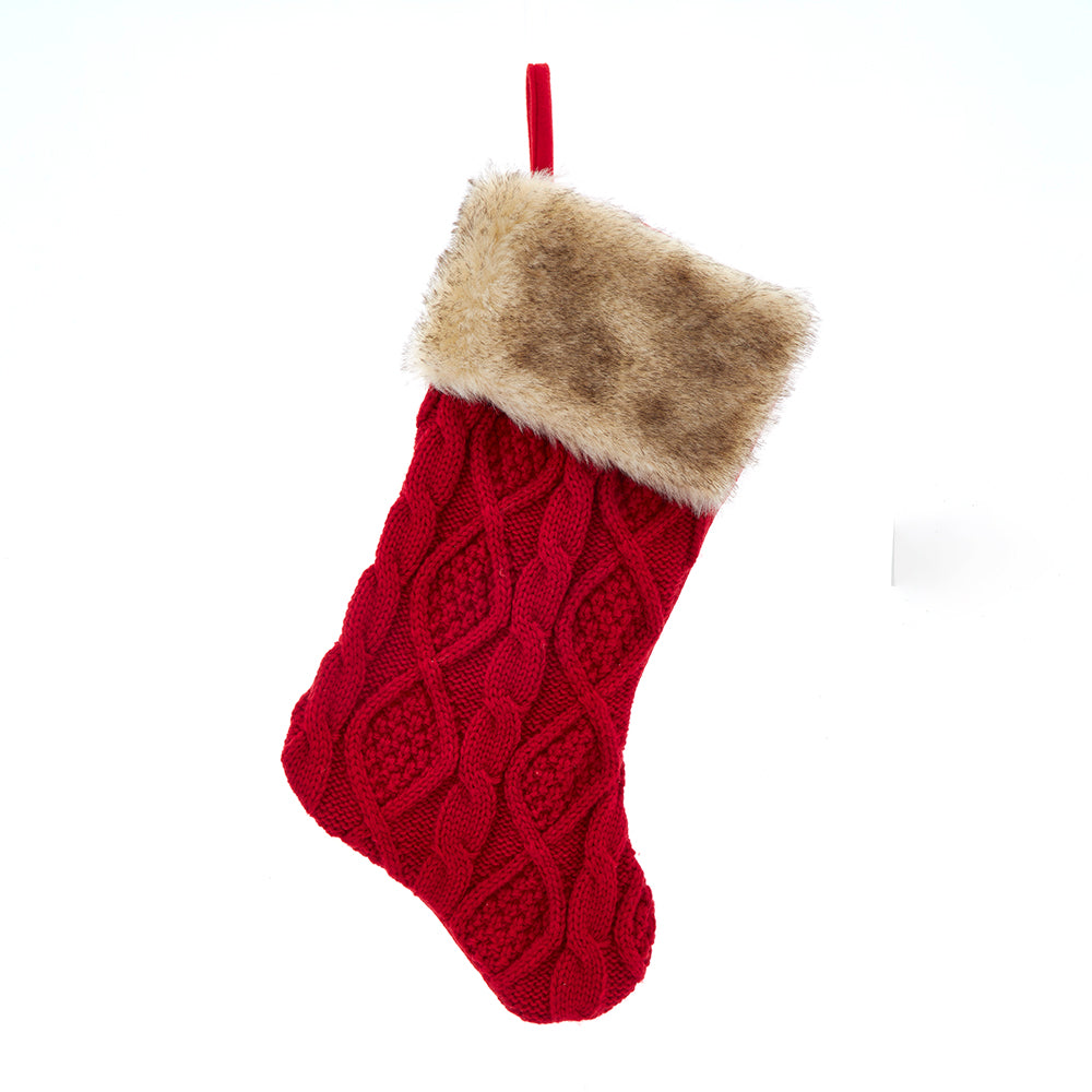 Cable Knit Stocking with Faux Fur Cuff 20.5"