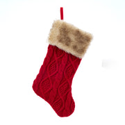 Cable Knit Stocking with Faux Fur Cuff 20.5"