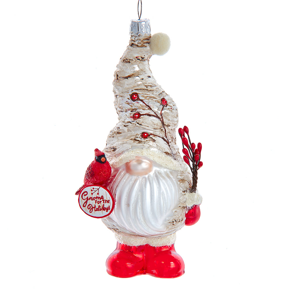 Birch Berries Glass Gnome Ornament  6"