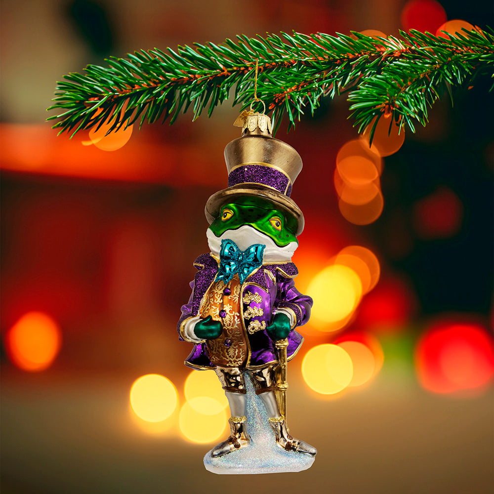 Bellissimo Glass Gentleman Frog Ornament 7"