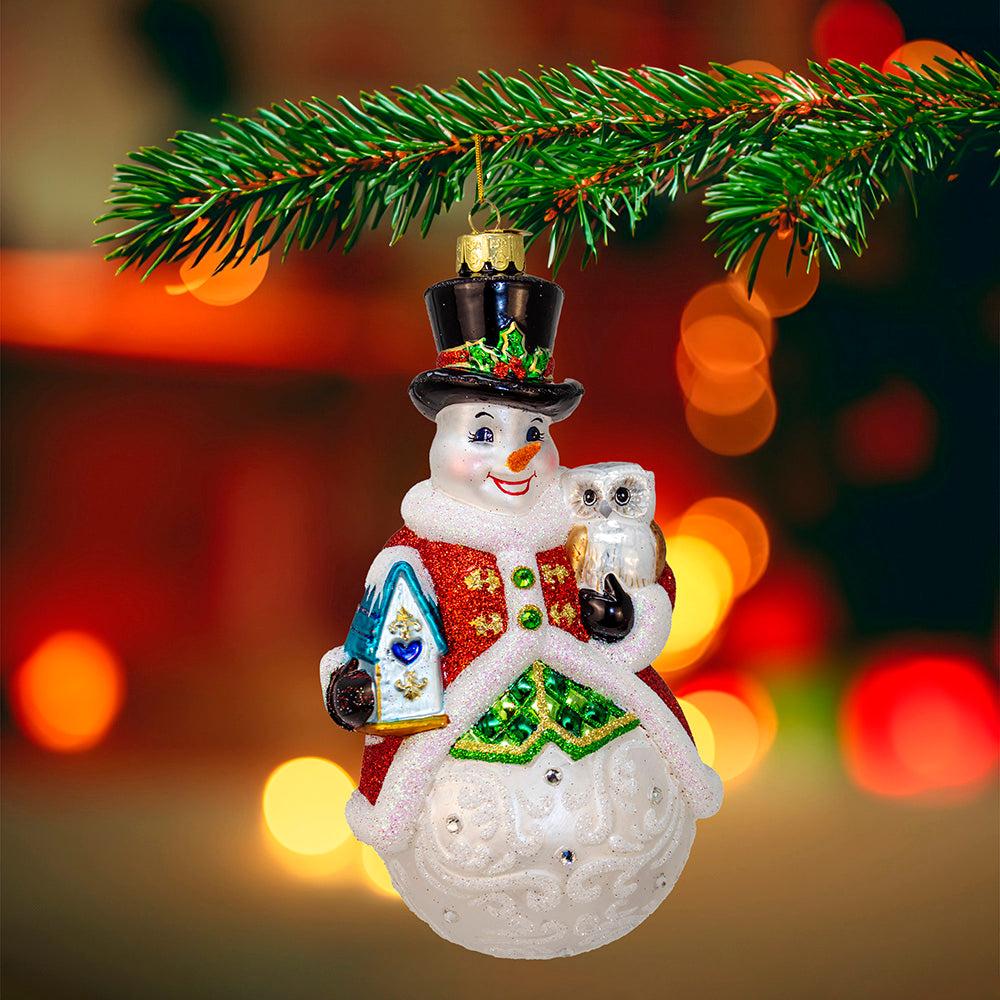 Bellissimo Snowman with Owl Ornament 7"
