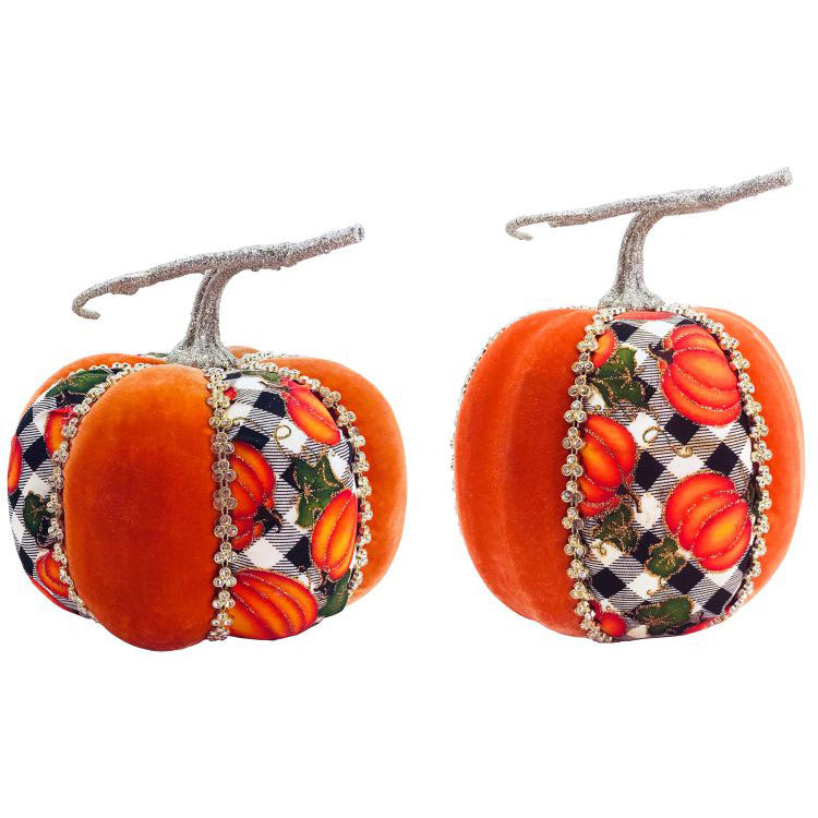Fall Plaid Pumpkins 7.25" Set of 2