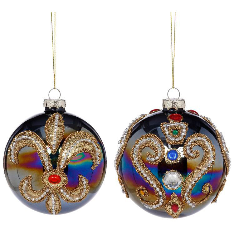 Fleur De Lis Ball Ornament 4" Set of 2