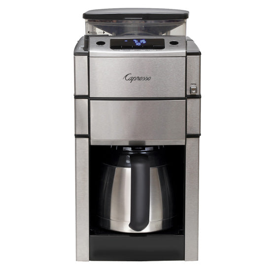 CoffeeTEAM PRO Plus Therm 10-Cup Stainless Steel Thermal Carafe Coffee Maker and Conical Burr Grinder Combination