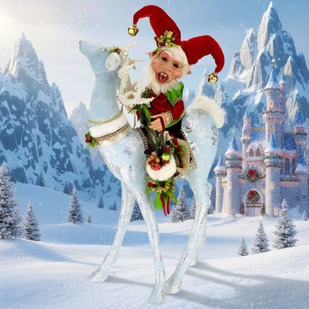 Stocking Elf On Icy Deer 33'' - One Of A Kind
