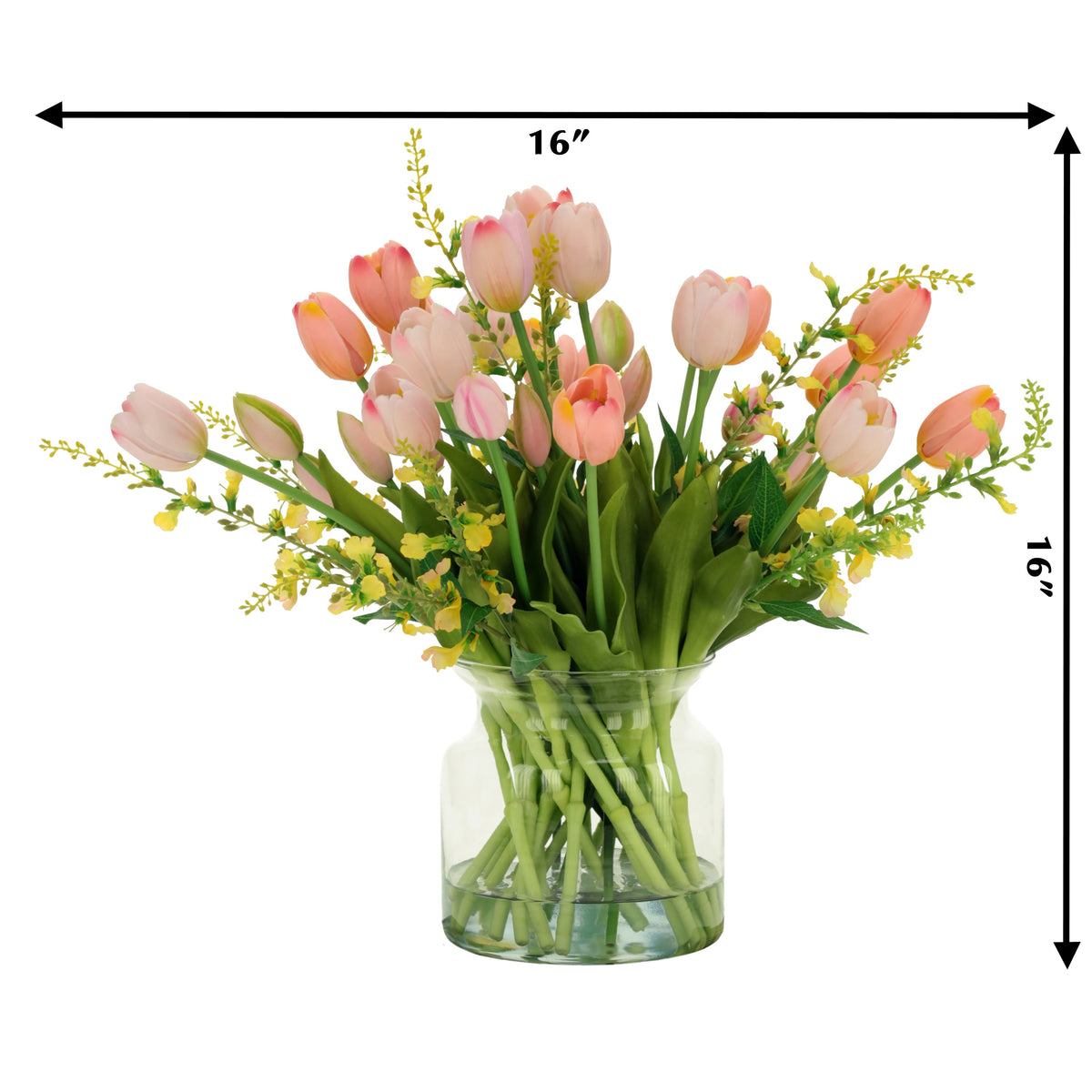 Pink Tulip Arragement in Glass Jar Vase 16 Inches