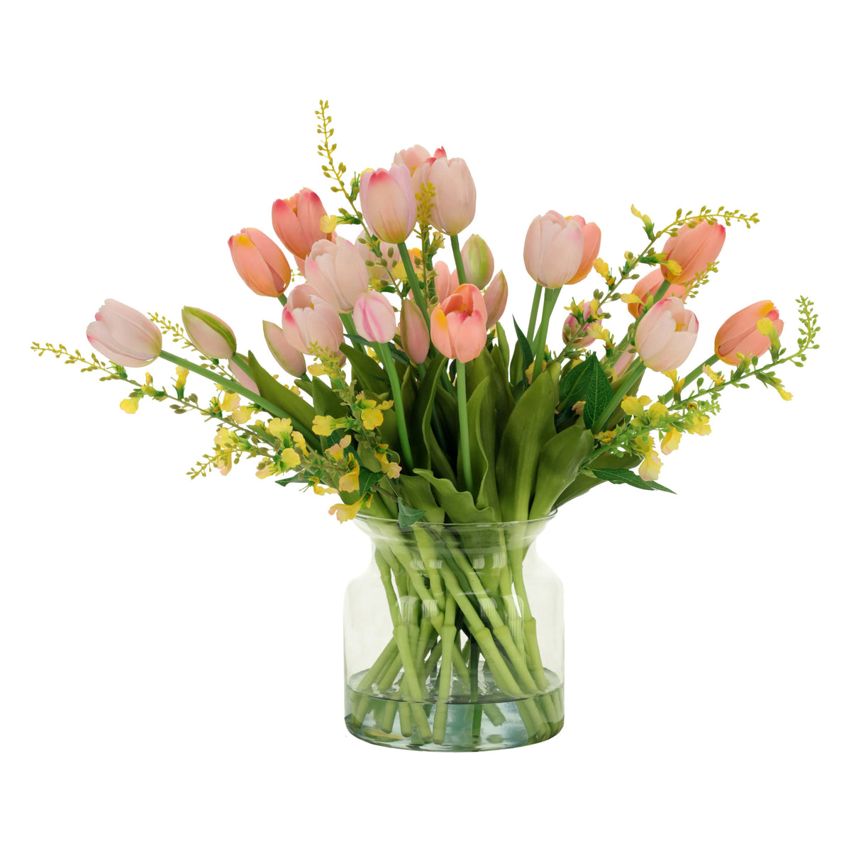 Pink Tulip Arragement in Glass Jar Vase 16 Inches