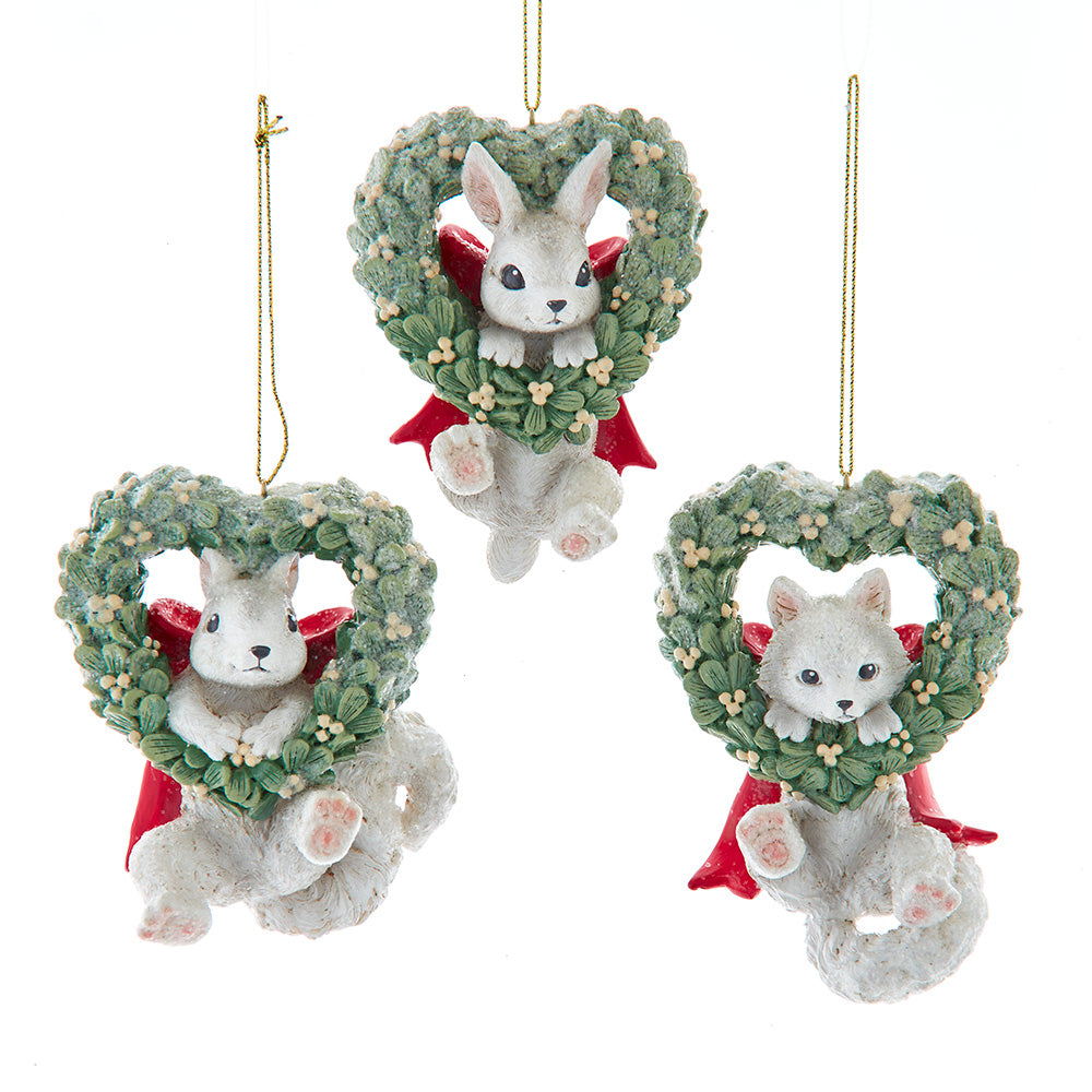 Baby Bunny, Fox and Squirrel On Wreath Set of 3 4 Inches Each