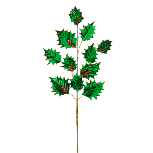 Red and Green Foil Holly Spray 24.5"