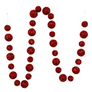Red Glitter Ball Garland 30-50Mm Balls 6 Feet Long