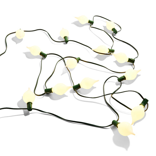 Matte White Kismet Bulb LED String Light Set on Green Wire with 15 Bulbs