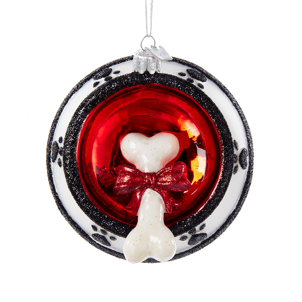 Noble Gems Dog Bone In Bowl Glass Ornament 4.25"