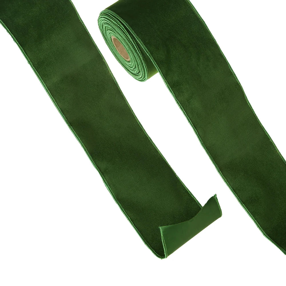 Green Velvet Wired Ribbon 4 Inches x 10 Yards