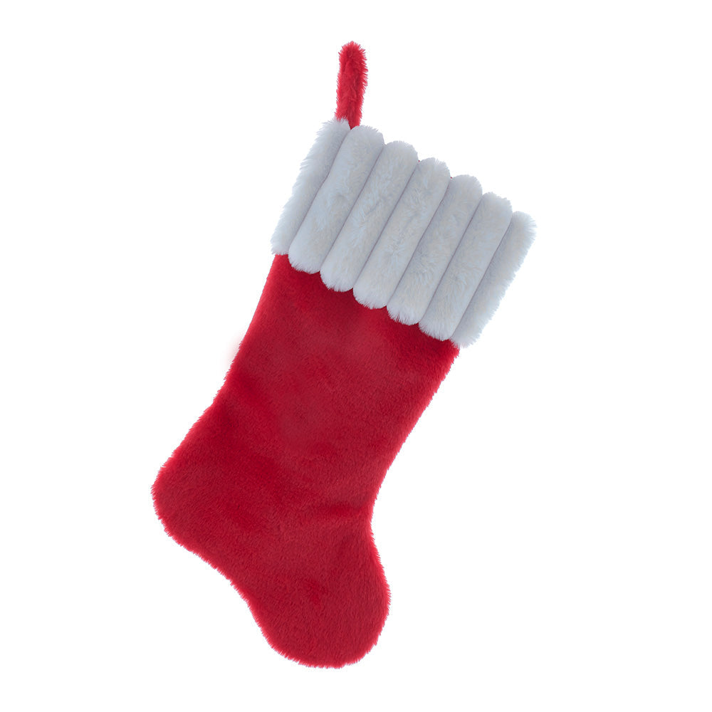Red Faux Fur With Striped White Cuff Stocking 20.5"