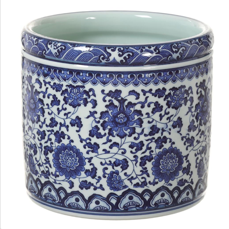 Classic Blue and White Asian Ceramic Vase 7 x 7.5"