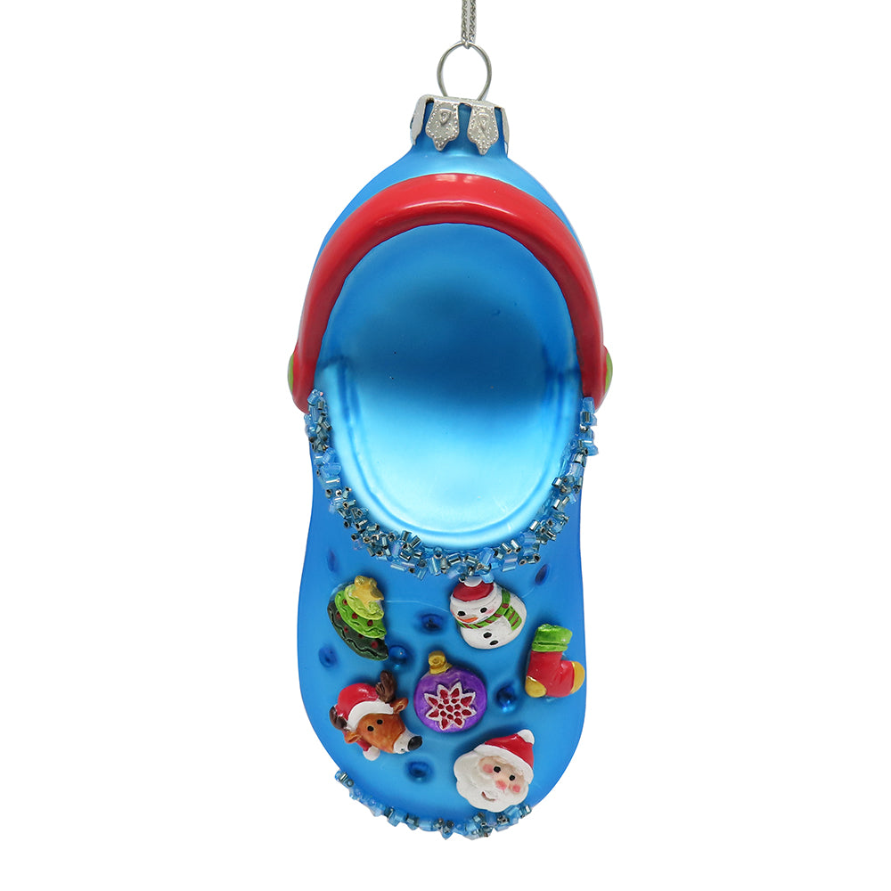 Santa Slipper Clog Glass Ornament 5.7"