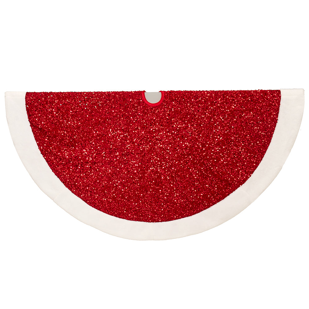 Red Sequined with Faux Fur White Border Tree Skirt 54"