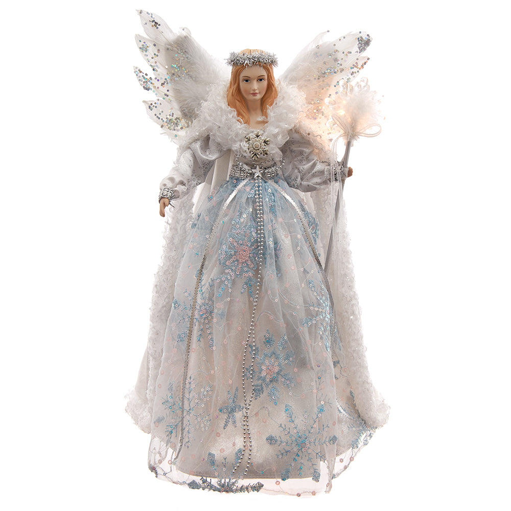 Ivory with Silver and Lavender Blue Angel 10 Light Tree Topper 16"