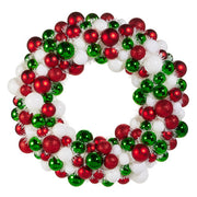Red, Green and White Ornament Wreath 24 Inches