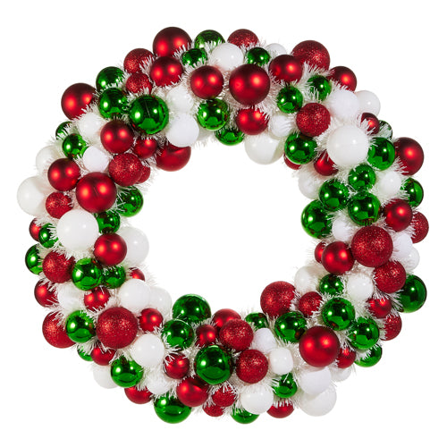 Red, Green and White Ornament Wreath 24 Inches