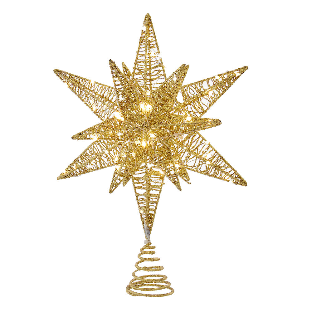 Gold Starburst LED Lit Tree Topper 15" Tall