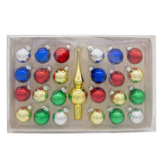 Multicolor Ball Glass Ornaments with Gold Tree Topper, 30mm Set of 25