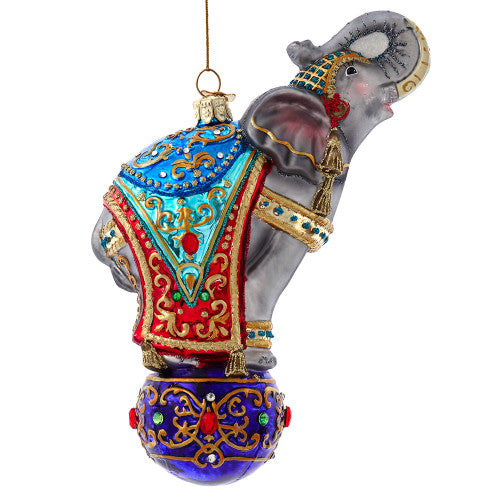 Bellissimo Elephant Glass Ornament 7"